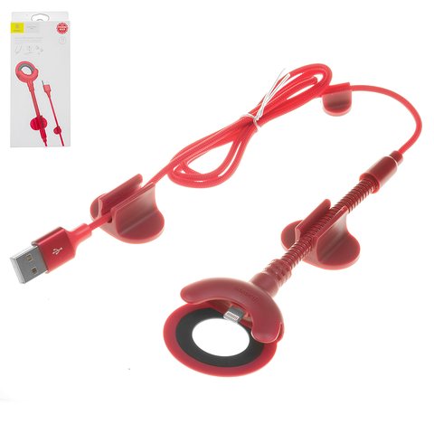 USB кабель Baseus O type Car Mount, USB тип A, Lightning, 80 см, 2,1 А, червоний, #CALOX 09