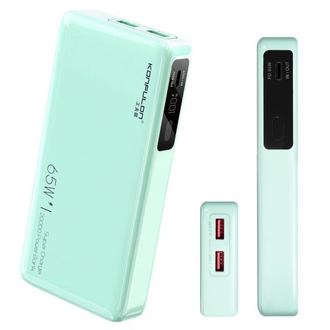 Power bank Konfulon A25Q, 20000 мАг, 65 Вт, м'ятний, Power Delivery PD , pass through charging
