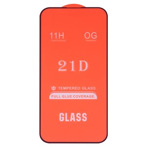 Защитное стекло для Apple iPhone 14 Pro Max, совместимо с чехлом, Full Glue, без упаковки , черный, cлой клея нанесен по всей поверхности