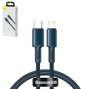 USB кабель Baseus High Density Braided, USB тип C, Lightning, 100 см, 20 Вт, синий, #CATLGD 03