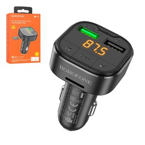 FM трансмітер Borofone BC43, чорний, з дисплеєм, USB тип A, 2 порта, 18 Вт, Quick Charge, 12 24 B, #6974443387223