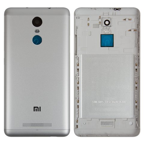 Housing Back Cover compatible with Xiaomi Redmi Note 3 Pro, white, silver, with side button, Original PRC , 2015116, 2015161 