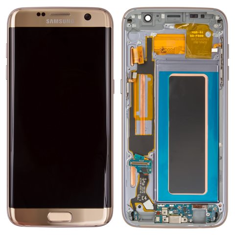 LCD compatible with Samsung G935 Galaxy S7 EDGE, golden, with frame, Original PRC , original glass 