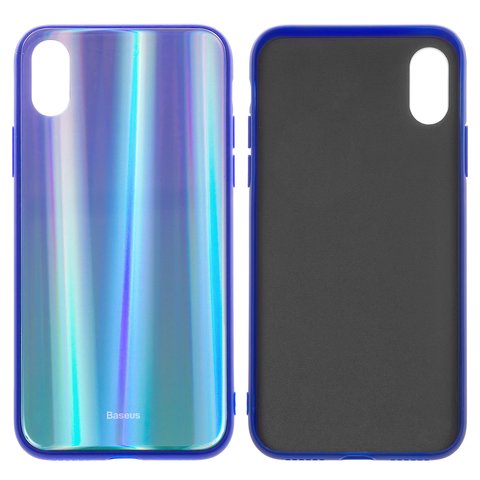Case Baseus compatible with iPhone X, green, dark blue, with iridescent color, silicone, glass  #WIAPIPHX XC36