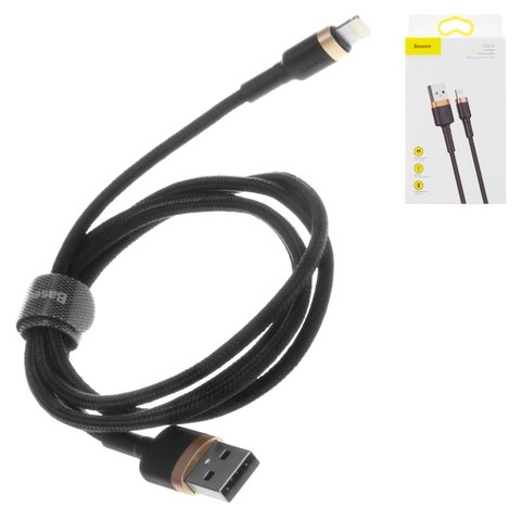 USB кабель Baseus Cafule, USB тип A, Lightning, 100 см, 2,4 А, черный, золотистый, #CALKLF BV1
