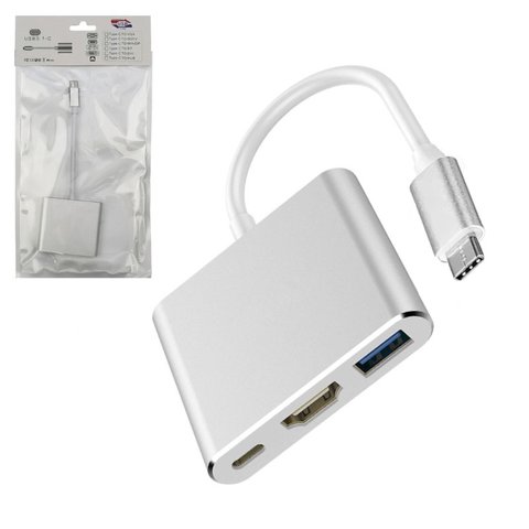Адаптер Type C HDMI + USB3.0 + Type C, конвертер, белый, hub