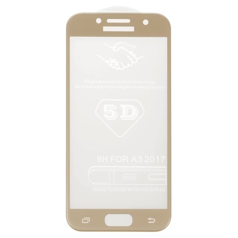 Tempered Glass Screen Protector All Spares compatible with Samsung A320 Galaxy A3 2017 , 5D Full Glue, golden, the layer of glue is applied to the entire surface of the glass 