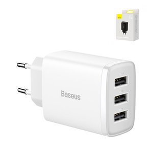 Adaptador de red Baseus Compact Charger, 17 W, blanco, 3 puertos, #CCXJ020102