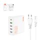Adaptador de red Hoco C114A, 65 W, Power Delivery (PD), blanco, con cable, 5 puertos, #6931474794970
