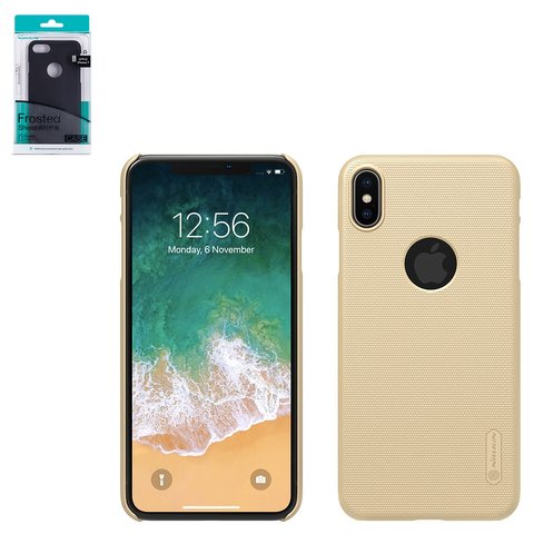 Чехол Nillkin Super Frosted Shield для iPhone XS Max, золотистый, с подставкой, с отверстием под логотип, матовый, пластик, #6902048164727