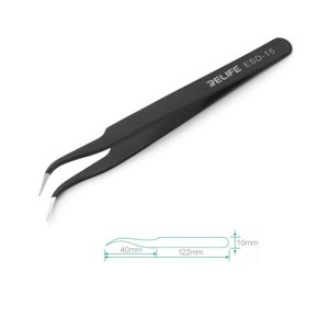 Пінцет монтажний RELIFE ESD 15, вигнутий, антистатичний, 120 мм, чорний
