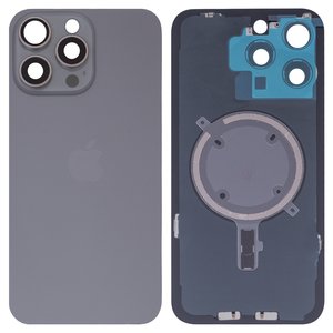 Задня панель корпуса для iPhone 15 Pro Max, сіра, із склом камери, High Copy, natural titanium