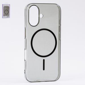 Чехол Fully PC MagSafe для iPhone 16, черный, прозрачный, магнитный, пластик