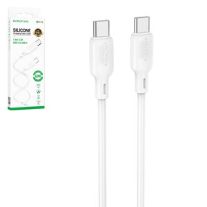 USB кабель Borofone BX113, 2xUSB тип C, 100 см, 60 Вт, білий, #6941991115462