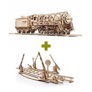 Механический 3D-пазл UGEARS Набор 2 в 1: Локомотив + Рельсы Механический 3D-пазл UGEARS Набор 2 в 1: Локомотив + Рельсы